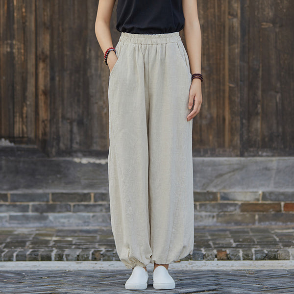2021 Autumn NEW! Women Simple Causal Lantern Style Linen and Cotton Pants