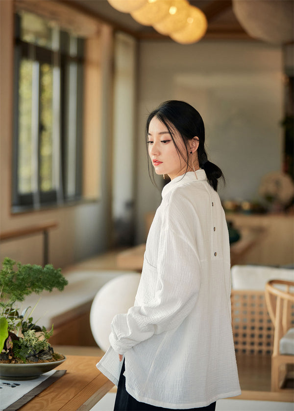 2022 Summer NEW! Women Modern Style Linen and Cotton Big Pockets Long Sleeve Shirt