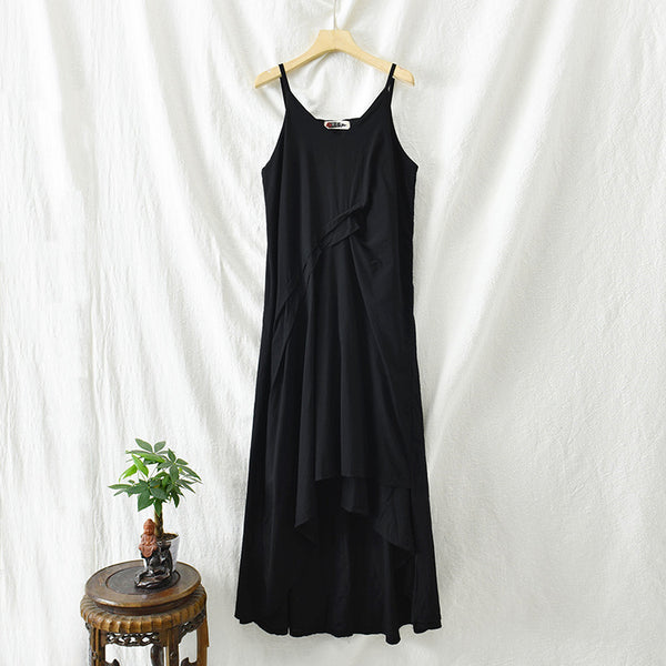 Women Loose Linen and Cotton Pure Color Layered Slip Dress