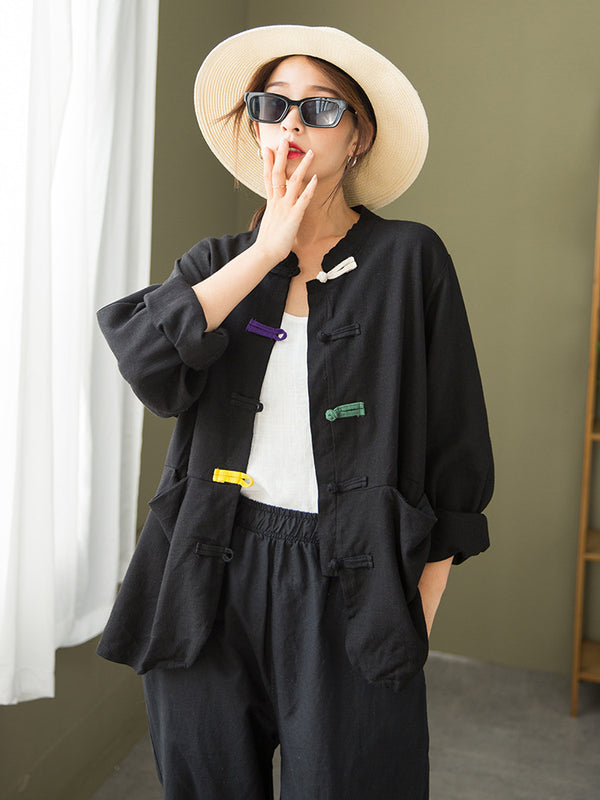 2021 Autumn NEW! Women Round Collar Zen Style Linen and Cotton Long Sleeves Thin Cardigan Jacket and Pants