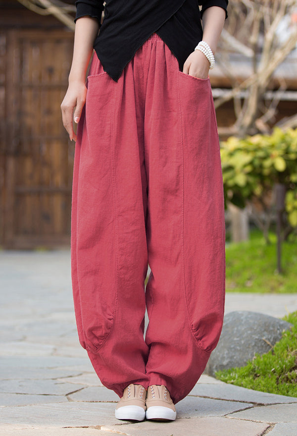 2022 Summer NEW! Women Lantern Style Leisure Sand Washed Linen and cotton Pants