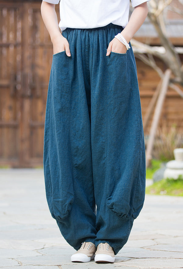 2022 Summer NEW! Women Lantern Style Leisure Sand Washed Linen and cotton Pants
