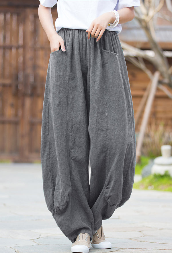2022 Summer NEW! Women Lantern Style Leisure Sand Washed Linen and cotton Pants