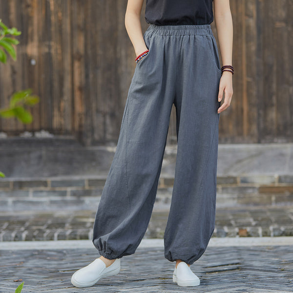 2021 Autumn NEW! Women Simple Causal Lantern Style Linen and Cotton Pants