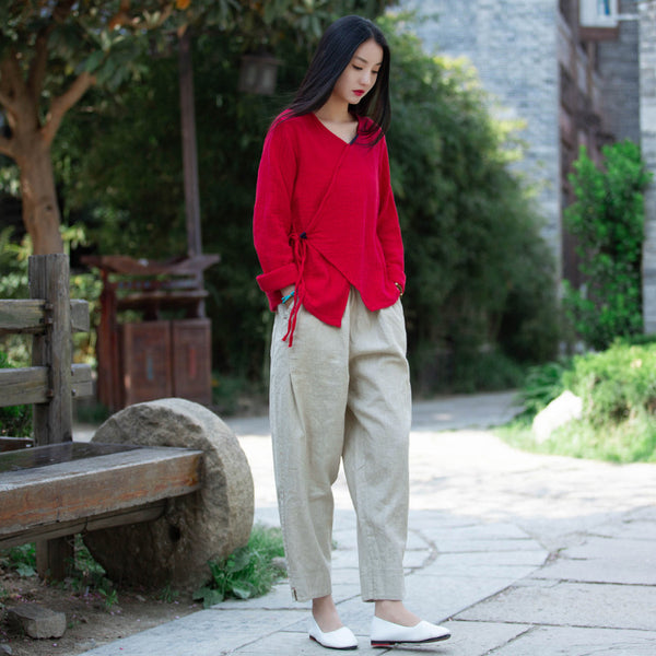 Women Linen and Cotton Causal Loose Cropped Capris