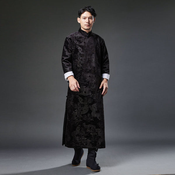 2021 Winter NEW! Men Classic Chinese Style Linen Long Sleeve Dragon Printed KungFu Cheongsam