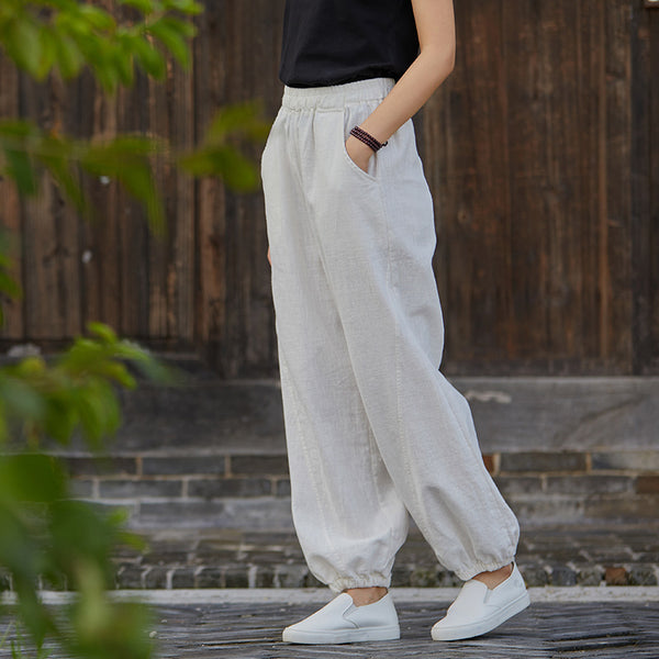 2021 Autumn NEW! Women Simple Causal Lantern Style Linen and Cotton Pants