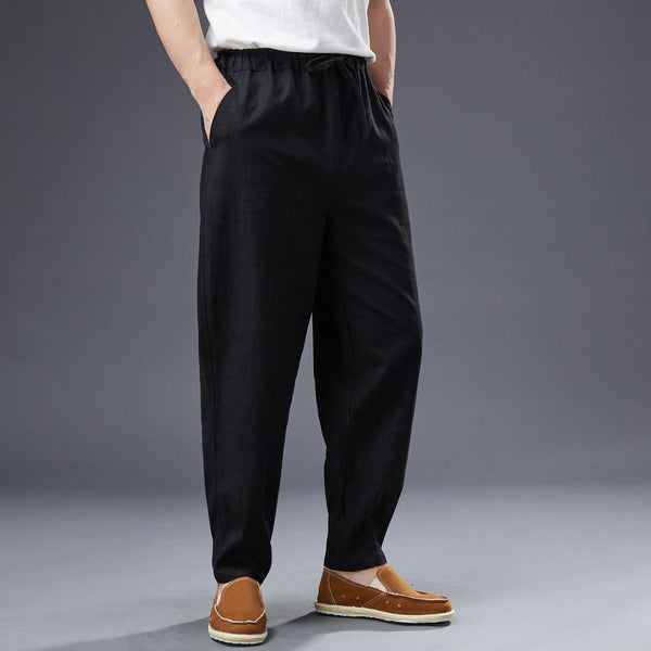 2022 Summer NEW! Men Causal Style Linen and Cotton Drawstring Small Leg Pants