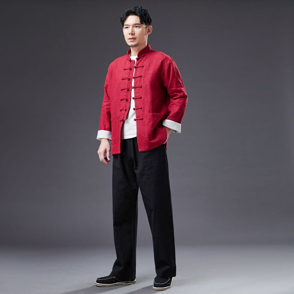 2022 Summer NEW! Men Chinese Style Linen and Cotton Long Sleeve Thin KungFu Jacket