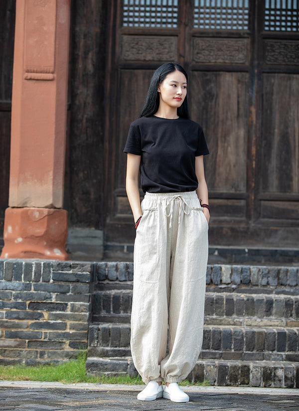 2021 Autumn NEW! Women Modern Causal Style Front Pocket Linen and Cotton Pants