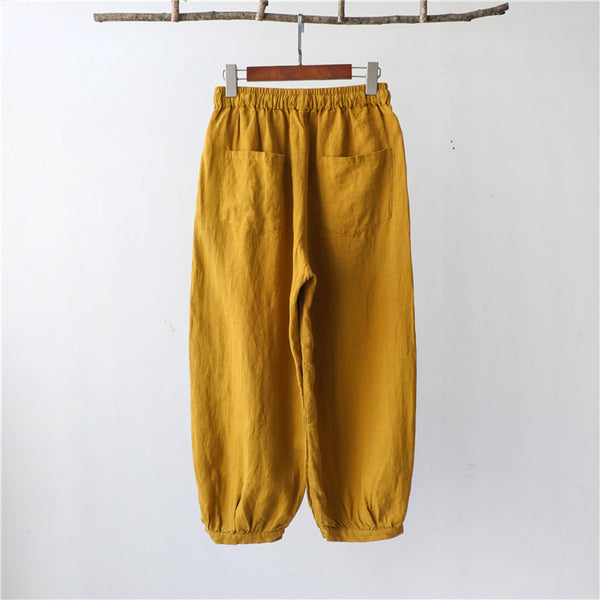 Women Lantern Style Linen and Cotton Lantern Cropped Pants