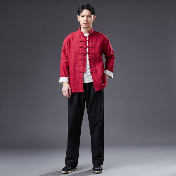 2022 Summer NEW! Men Chinese Style Linen and Cotton Long Sleeve Thin KungFu Jacket
