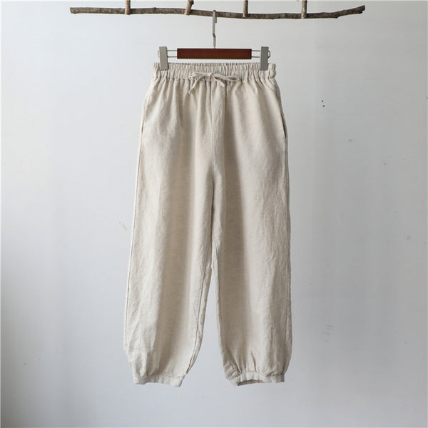 Women Lantern Style Linen and Cotton Lantern Cropped Pants