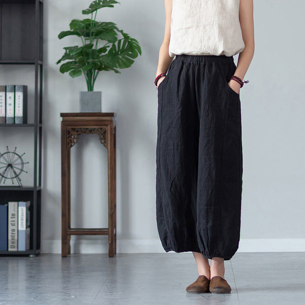 2022 Summer NEW! Women Retro Style Linen and Cotton Harem Cropped Pants