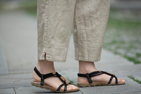 Women Linen and Cotton Causal Loose Cropped Capris