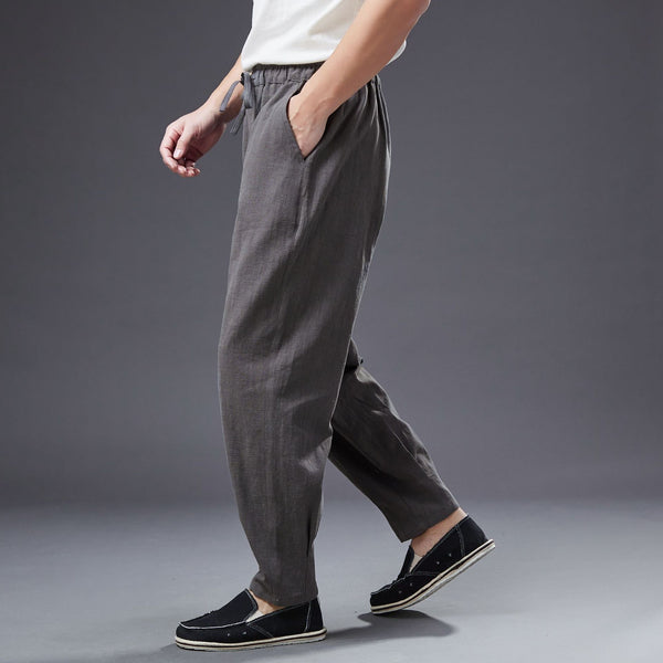 2022 Summer NEW! Men Causal Style Linen and Cotton Drawstring Small Leg Pants