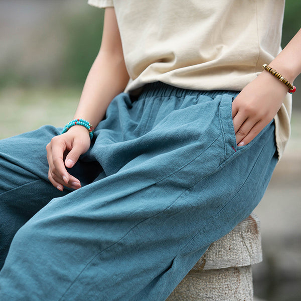 Women Linen and Cotton Causal Loose Cropped Capris