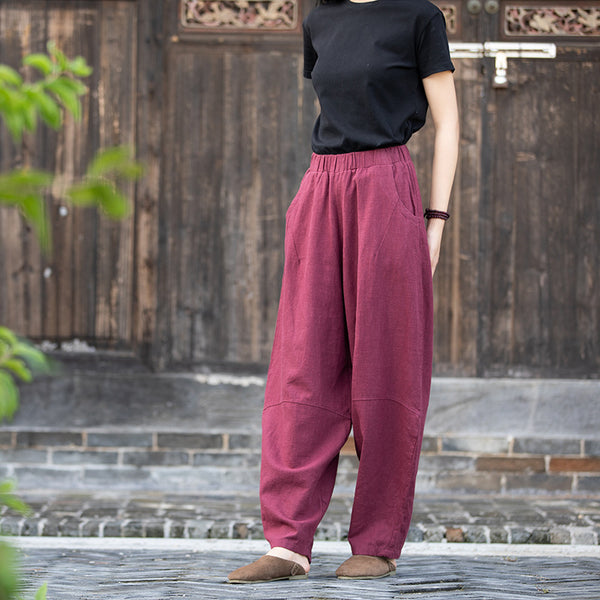 2021 Autumn NEW! Women Retro Causal Lantern Style Linen and Cotton Loose Patchwork Pants