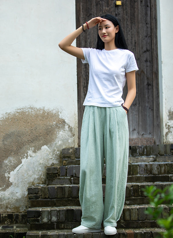 2022 Summer NEW! Women Simple Causal Lantern Style Sand Washed Linen and Cotton Pants