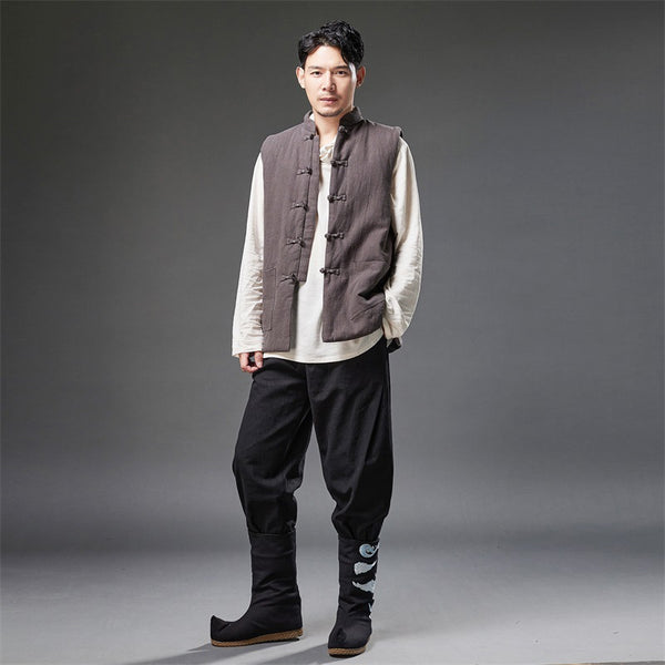 2021 Autumn NEW! Men Retro Chinese Style Linen and Cotton Quilted Vest