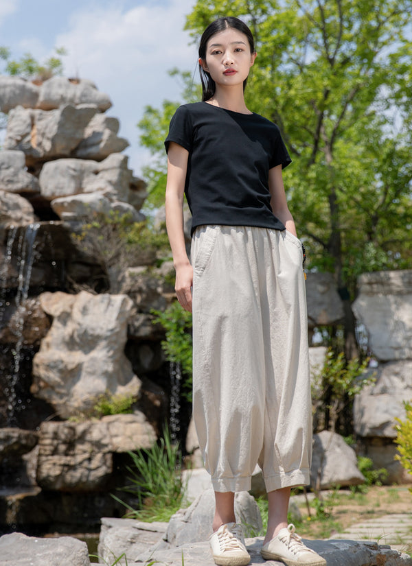 2022 Summer NEW! Women Modern Retro Style Linen and Cotton Cropped Pants
