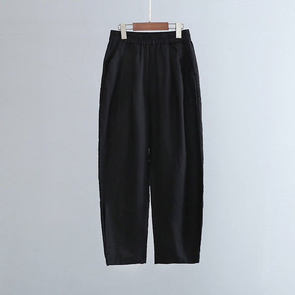 2022 Summer NEW! Women Simple Causal Lantern Style Sand Washed Linen and Cotton Cropped Pants