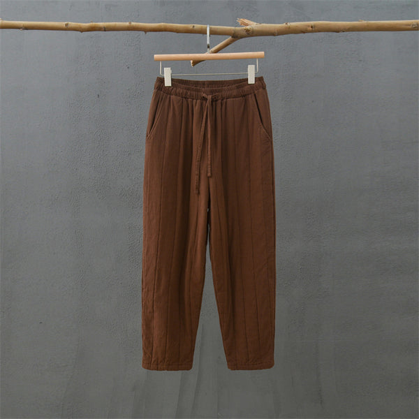 2021 Autumn NEW! Women Modern Causal Style Linen and Cotton Quilted Pants