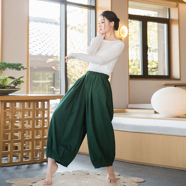 2022 Summer NEW! Women Modern Lantern Style Linen and Cotton Corpped Pants