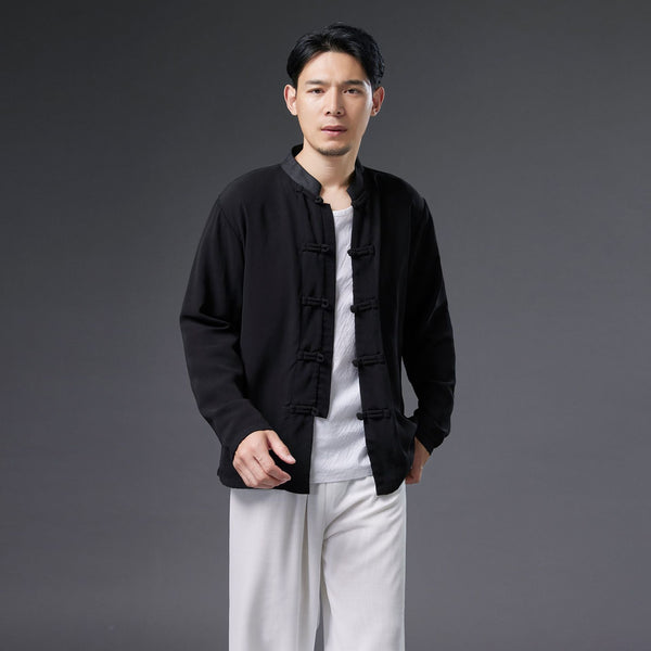 2021 Autumn NEW! Men Asian Style Linen and Cotton Long Sleeve Cardigan Thin Jacket