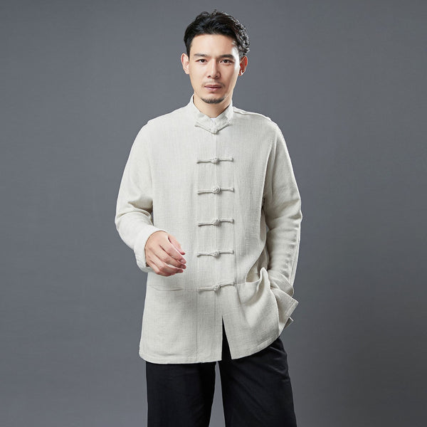 2021 Autumn NEW! Men Retro Chinese Style Linen and Cotton Long Sleeve Cardigan Thin Jacket
