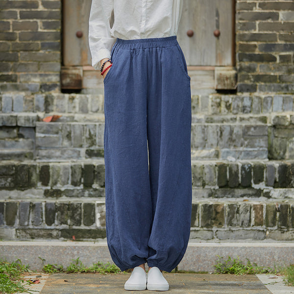 2021 Autumn NEW! Women Simple Causal Lantern Style Linen and Cotton Pants