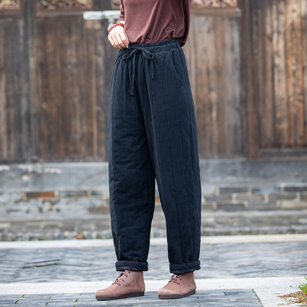 2021 Autumn NEW! Women Modern Causal Style Linen and Cotton Quilted Pants