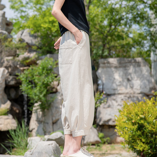 2022 Summer NEW! Women Modern Retro Style Linen and Cotton Cropped Pants