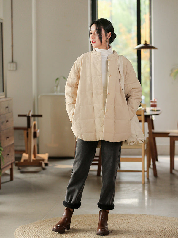 2021 Winter NEW! Women Round Collar Modern Grid Quilted Long-sleeved Thin Coat