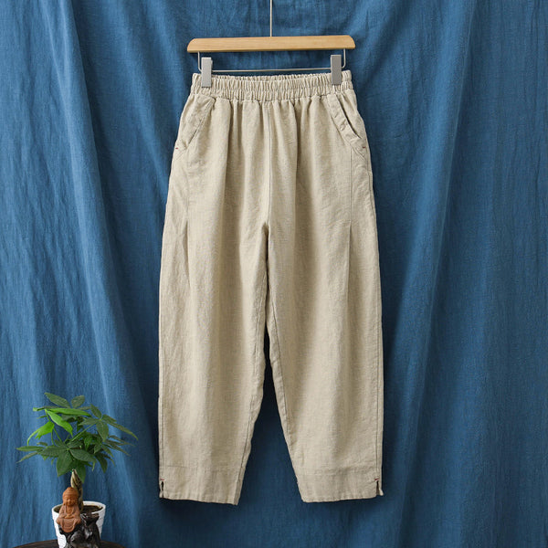 Women Linen and Cotton Causal Loose Cropped Capris
