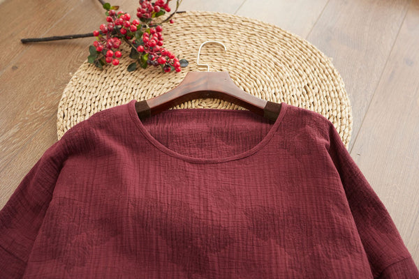 Men Causal Style Round Neck Linen and Cotton bracket 3/4 Sleeve Jacquard Tops