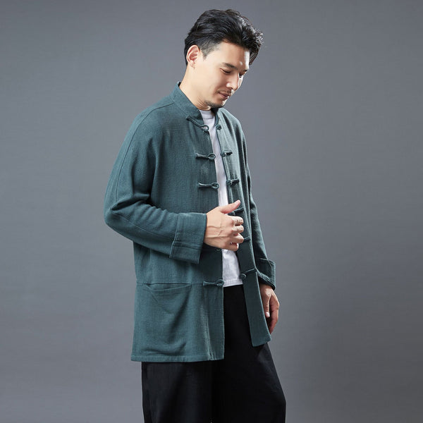 2021 Autumn NEW! Men Retro Chinese Style Linen and Cotton Long Sleeve Cardigan Thin Jacket