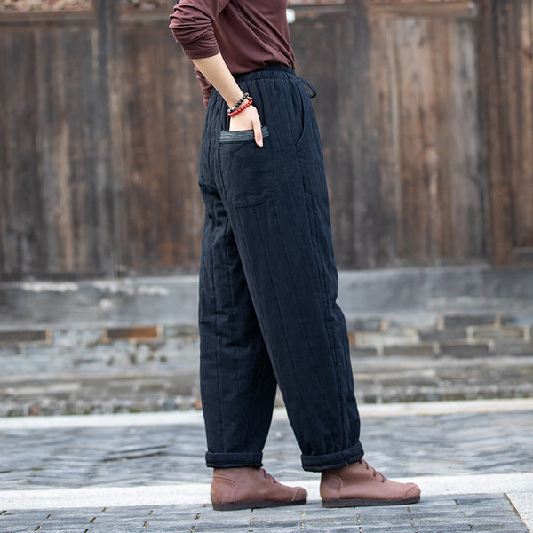 2021 Autumn NEW! Women Modern Causal Style Linen and Cotton Quilted Pants