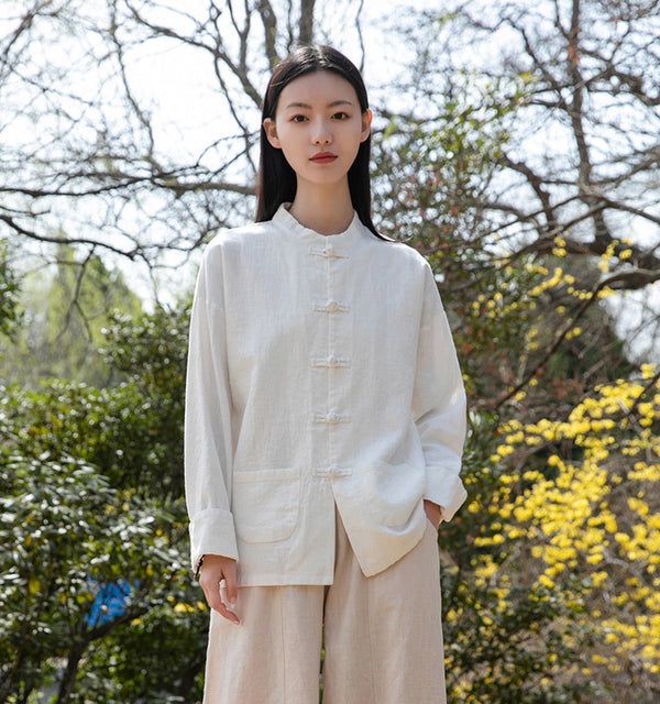 Women Zen Style Linen and Cotton Long Sleeves Thin Jacket