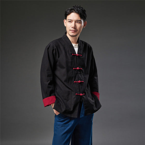 2021 Autumn NEW! Men Retro Chinese Style Linen and Cotton Long Sleeve Cardigan Thin Jacket