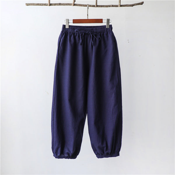 Women Lantern Style Linen and Cotton Lantern Cropped Pants