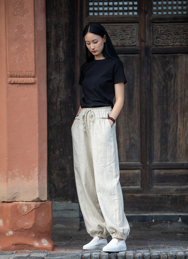 2021 Autumn NEW! Women Modern Causal Style Front Pocket Linen and Cotton Pants