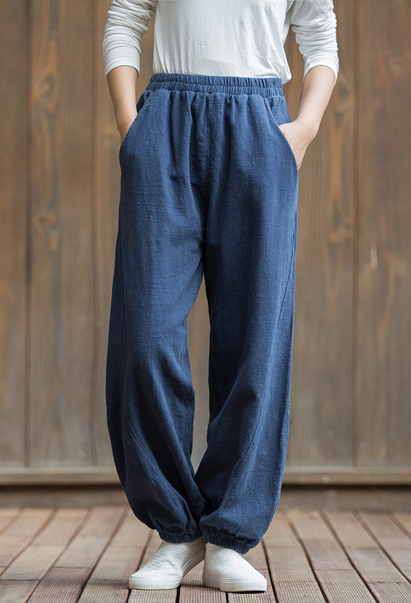 2022 Summer NEW! Women Sporty Style Lantern Leisure Sand Washed Linen and Cotton Pants