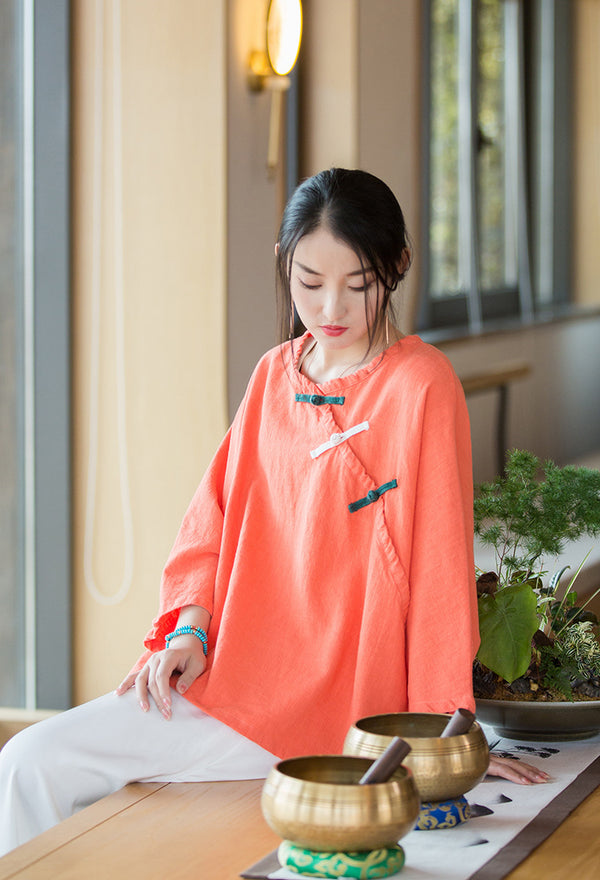2022 Summer NEW! Women Chinese Style Linen and Cotton Loose Shirt