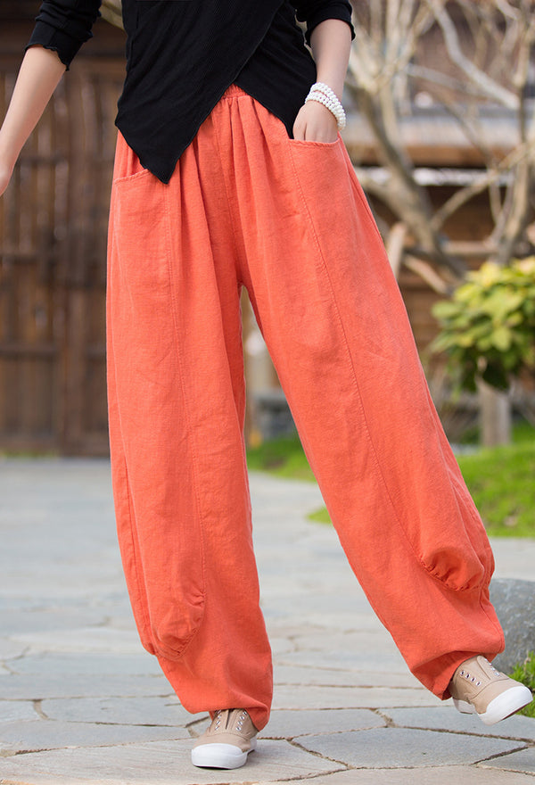 2022 Summer NEW! Women Lantern Style Leisure Sand Washed Linen and cotton Pants