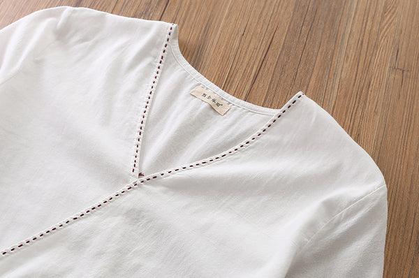 2022 Summer NEW! Women Loose Linen and Cotton V-Necked Middle Sleeve Maxi Dress