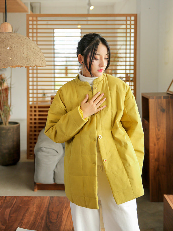 2021 Winter NEW! Women Round Collar Modern Grid Quilted Long-sleeved Thin Coat