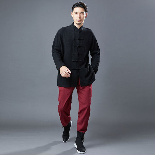2021 Autumn NEW! Men Retro Chinese Style Linen and Cotton Long Sleeve Cardigan Thin Jacket