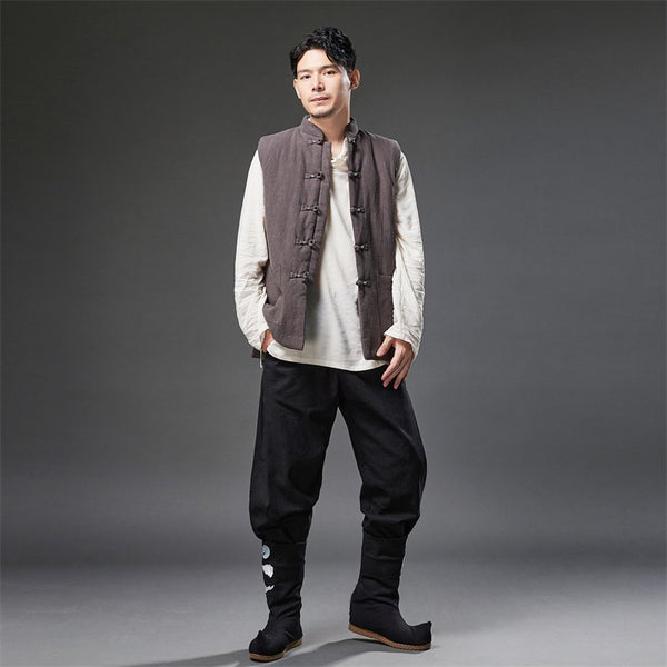 2021 Autumn NEW! Men Retro Chinese Style Linen and Cotton Quilted Vest