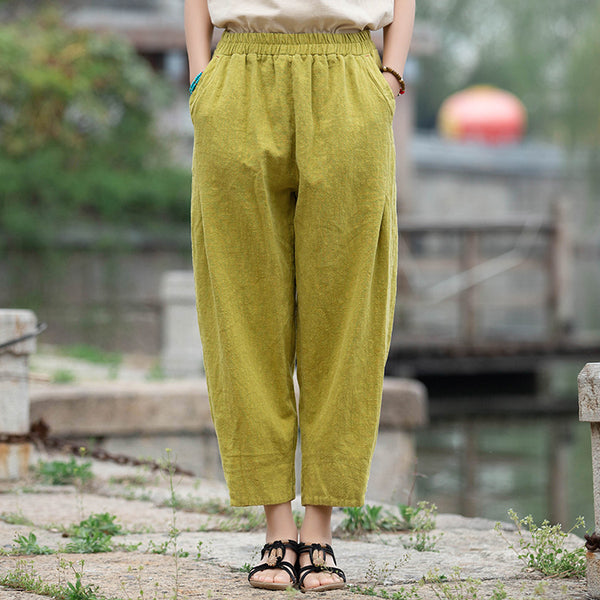 Women Linen and Cotton Causal Loose Cropped Capris
